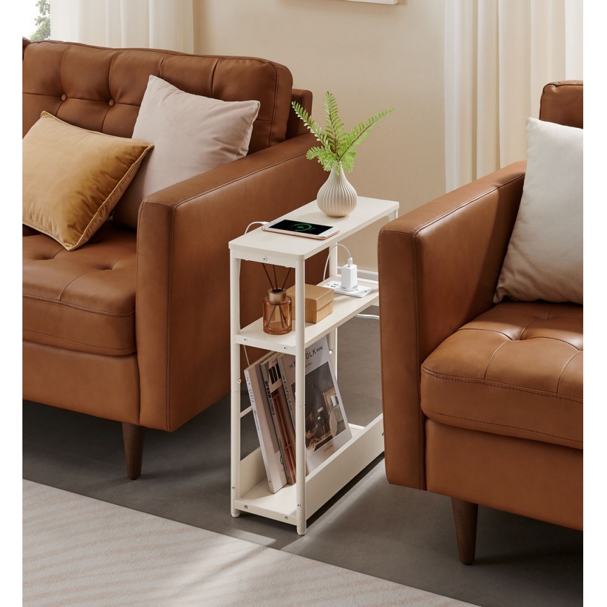 Avlastningsbord med inbyggt eluttag och USB-portar ROD, vit/krämfärgad