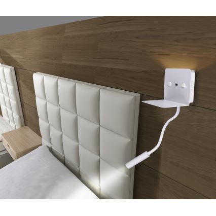 Azzardo AZ4417 - LED Flexibel liten lampa med hylla VERA 1xLED/5W/230V + 1xLED/6W vit