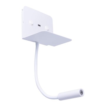 Azzardo AZ4417 - LED Flexibel liten lampa med hylla VERA 1xLED/5W/230V + 1xLED/6W vit