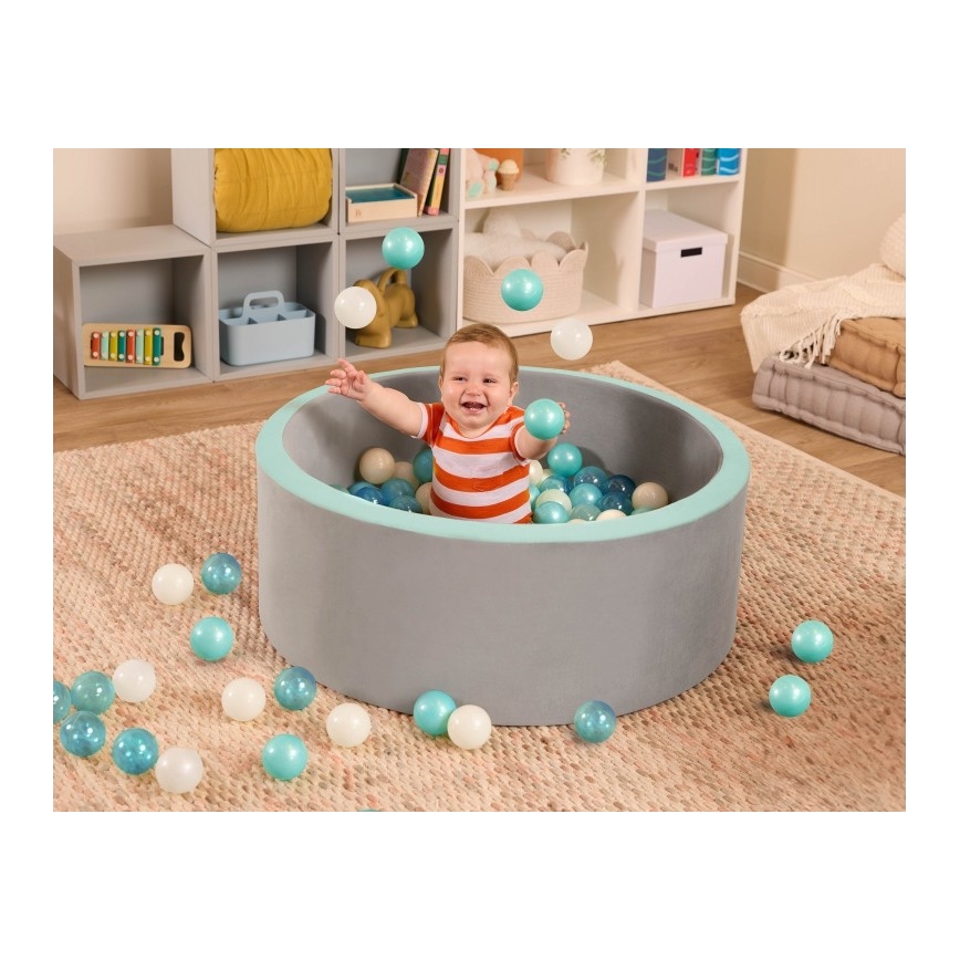B-Toys - Barnpool med bollar diameter 89 cm grå/turkos