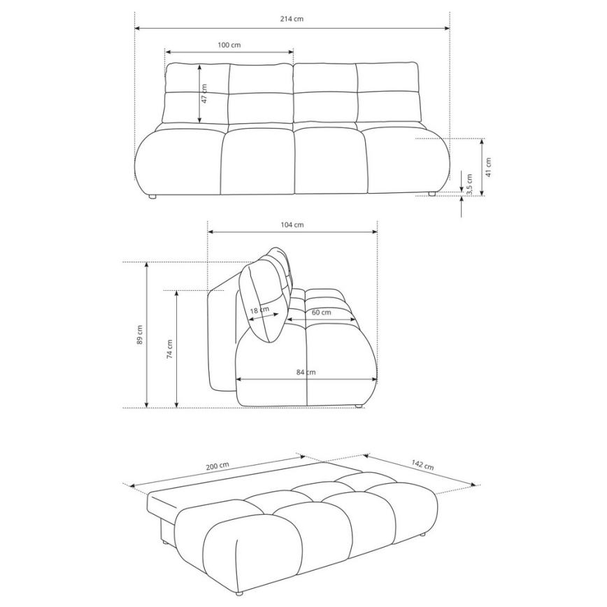 Bäddbar 3-sitssoffa med förvaring NUORO, grön