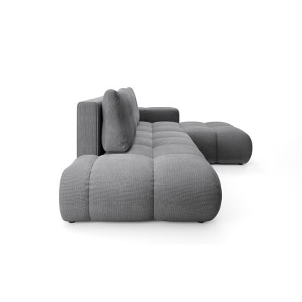 ALMADA L-formad klädd hörnsoffa med bäddfunktion och förvaringsutrymme — högerutförande, grå