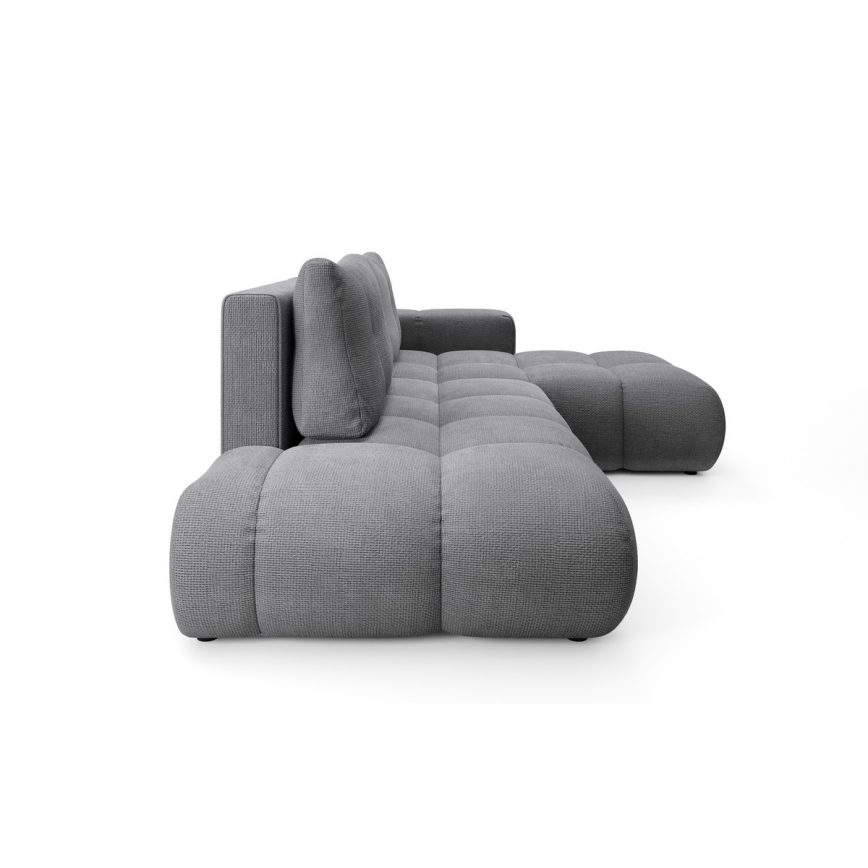 ALMADA L-formad klädd hörnsoffa med bäddfunktion och förvaringsutrymme — högerutförande, grå