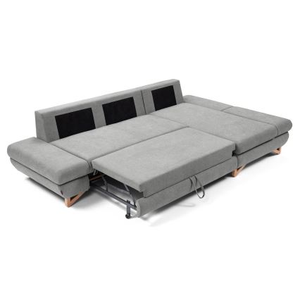 L-formad utfällbar stoppad hörnsoffa AVESTA, höger, med förvaringsutrymme, grå