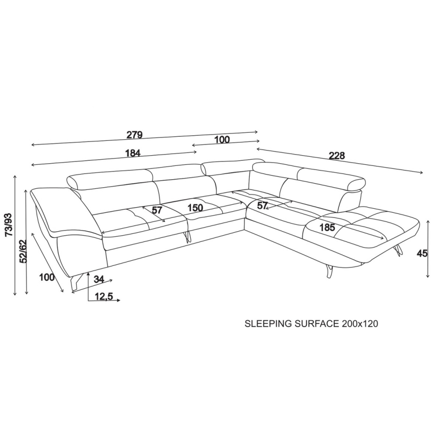 Utdragbar hörnsoffa med förvaringsutrymme i L-form BRESCIA höger beige