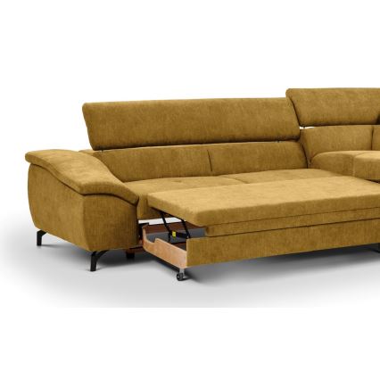Utdragbar hörnsoffa med förvaringsutrymme i L-form BRESCIA höger gul