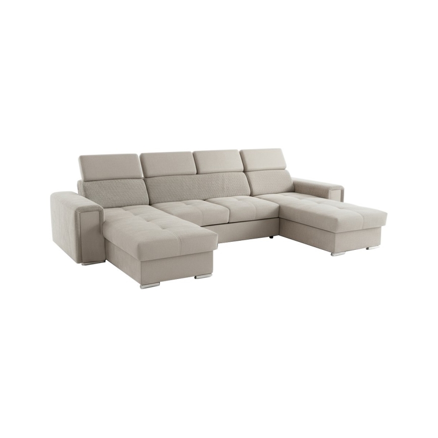 U-formad vändbar bäddsoffa SALVADA med förvaringsutrymme, beige