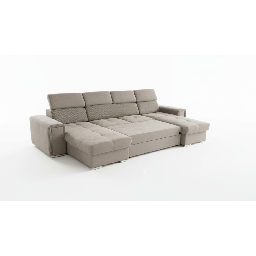 U-formad vändbar bäddsoffa SALVADA med förvaringsutrymme, beige