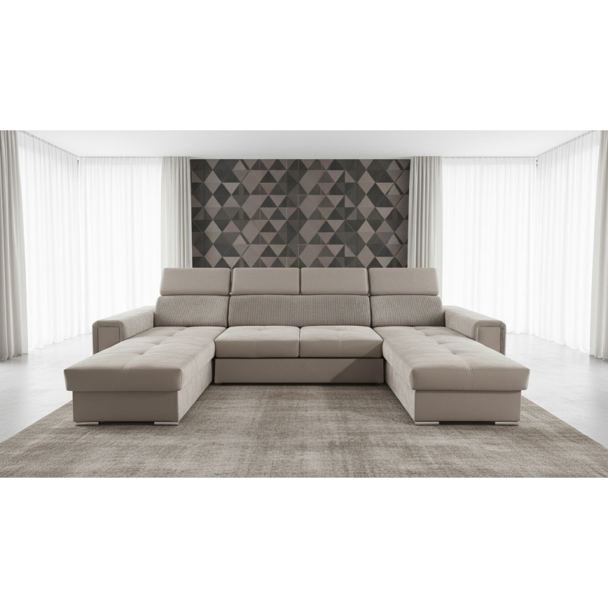 U-formad vändbar bäddsoffa SALVADA med förvaringsutrymme, beige