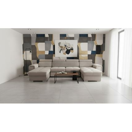 U-formad vändbar bäddsoffa SALVADA med förvaringsutrymme, beige