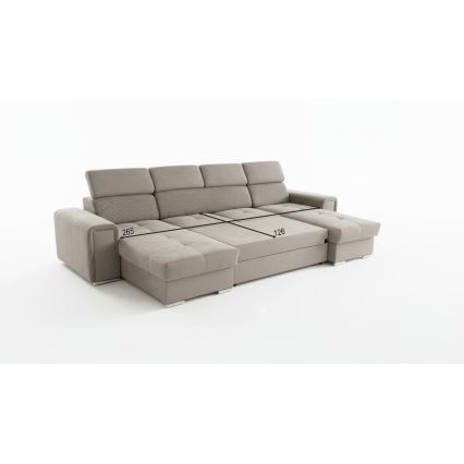 U-formad vändbar bäddsoffa SALVADA med förvaringsutrymme, beige