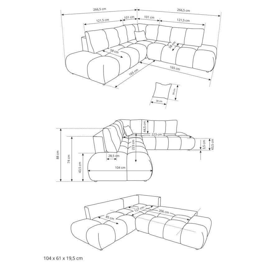 Bäddbar, stoppad hörnsoffa ALMADA, L‑formad, vänsterversion, beige, med förvaringsutrymme