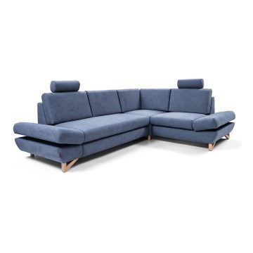 Bäddbar klädd hörnsoffa med förvaringsutrymme i L-form AVESTA höger blå