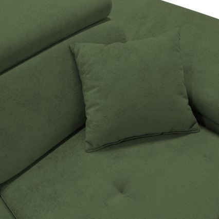 Bäddbar L-formad hörnsoffa CASTELO med förvaring, högerutförande, grön