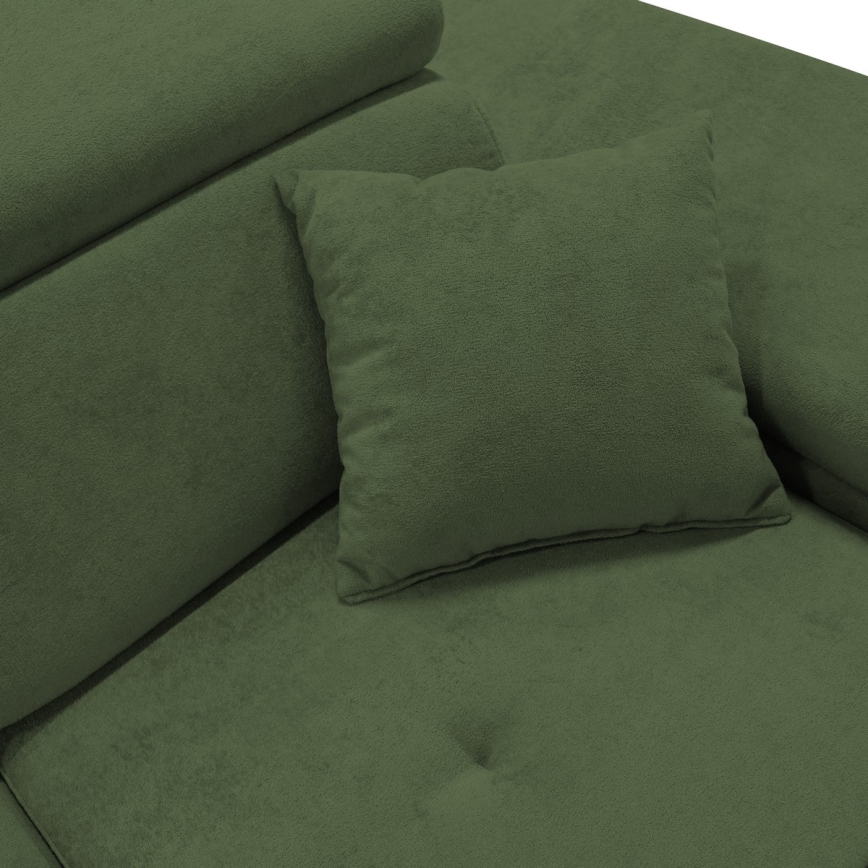 Bäddbar L-formad hörnsoffa CASTELO med förvaring, högerutförande, grön