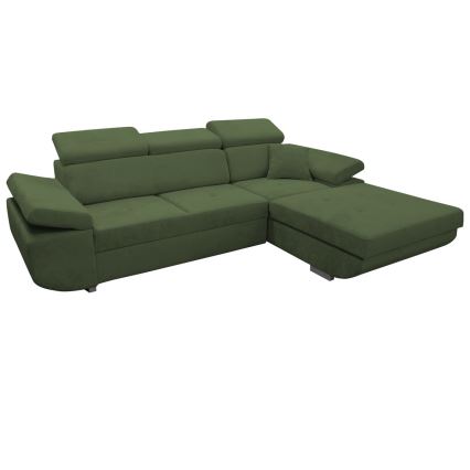Bäddbar L-formad hörnsoffa CASTELO med förvaring, högerutförande, grön
