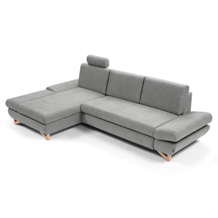 Bäddbar, stoppad hörnsoffa i L‑form med förvaring AVESTA vänster grå