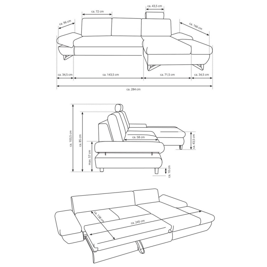 Bäddbar, stoppad hörnsoffa i L‑form med förvaring AVESTA vänster grå