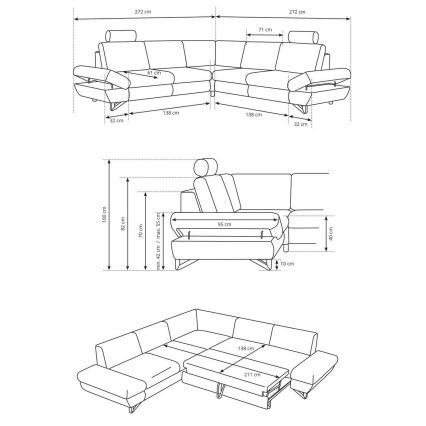 Bäddbar L-formad hörnsoffa med förvaringsutrymme AVESTA, grå