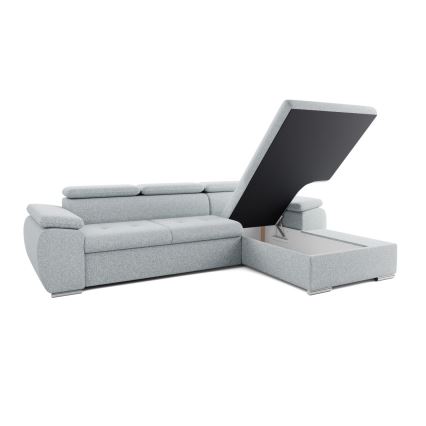 Bäddbar L-formad hörnsoffa med förvaringsutrymme PADUA, grå, högerutförande