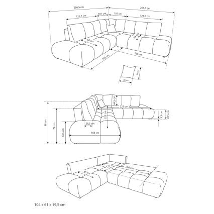 Bäddbar klädd hörnsoffa med förvaring i L-form ALMADA, höger, beige