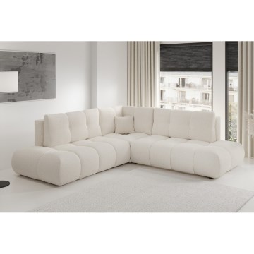 Bäddbar L-formad stoppad hörnsoffa ALMADA – vänster, med förvaringsutrymme, beige