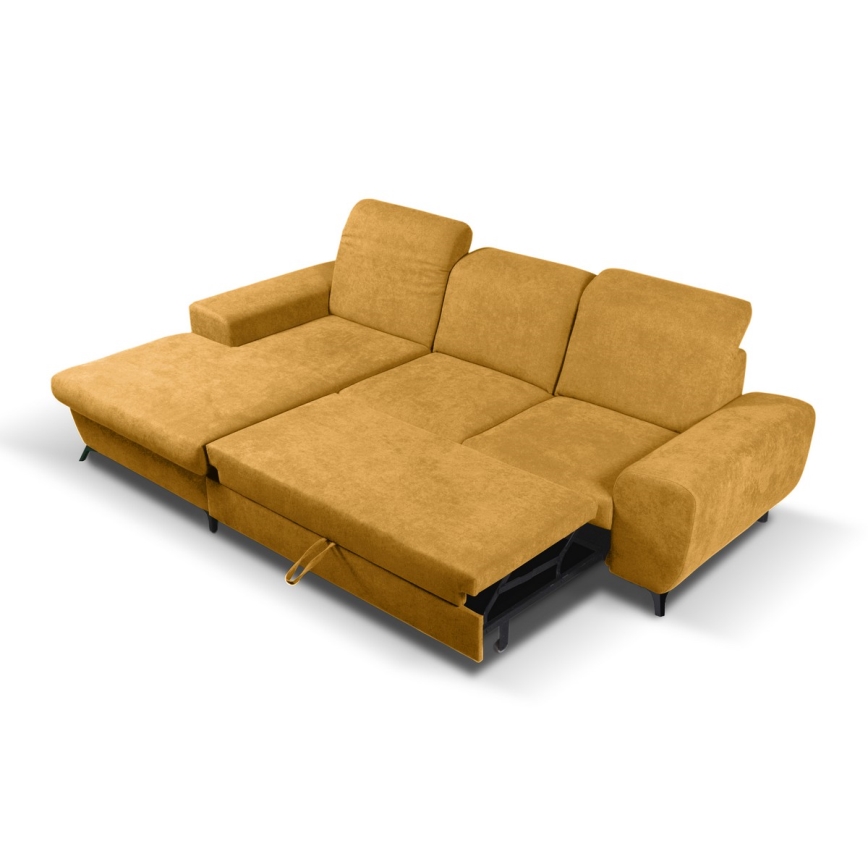 Bäddbar L-formad hörnsoffa med förvaring ALTA vänster gul