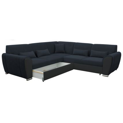 Bäddbar L-formad hörnsoffa med förvaringsutrymme VISEU, vänsterutförande, antracit/svart