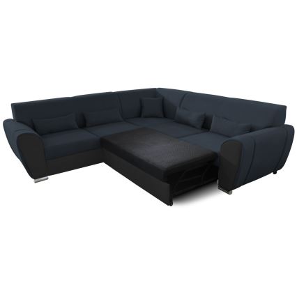 Bäddbar L-formad hörnsoffa med förvaringsutrymme VISEU, vänsterutförande, antracit/svart