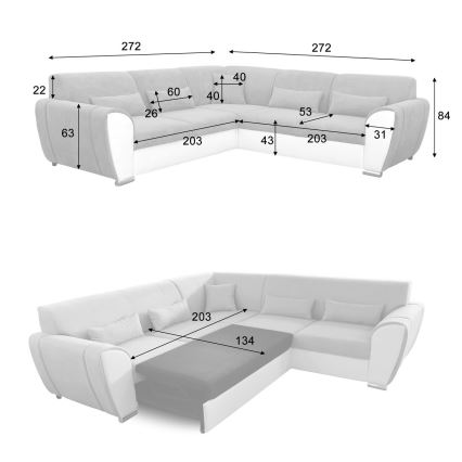 Bäddbar L-formad hörnsoffa med förvaringsutrymme VISEU, vänsterutförande, antracit/svart