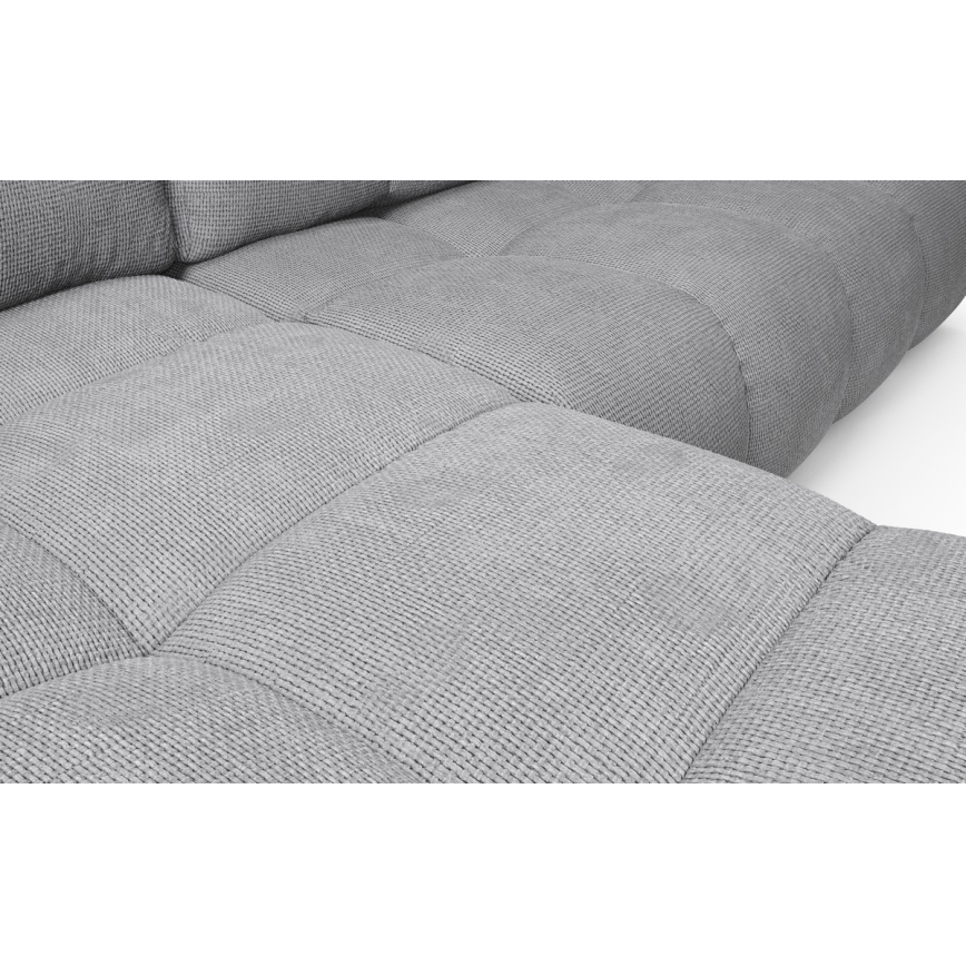 Bäddbar L-formad klädd hörnsoffa ALMADA med förvaring, vänsterutförande, grå