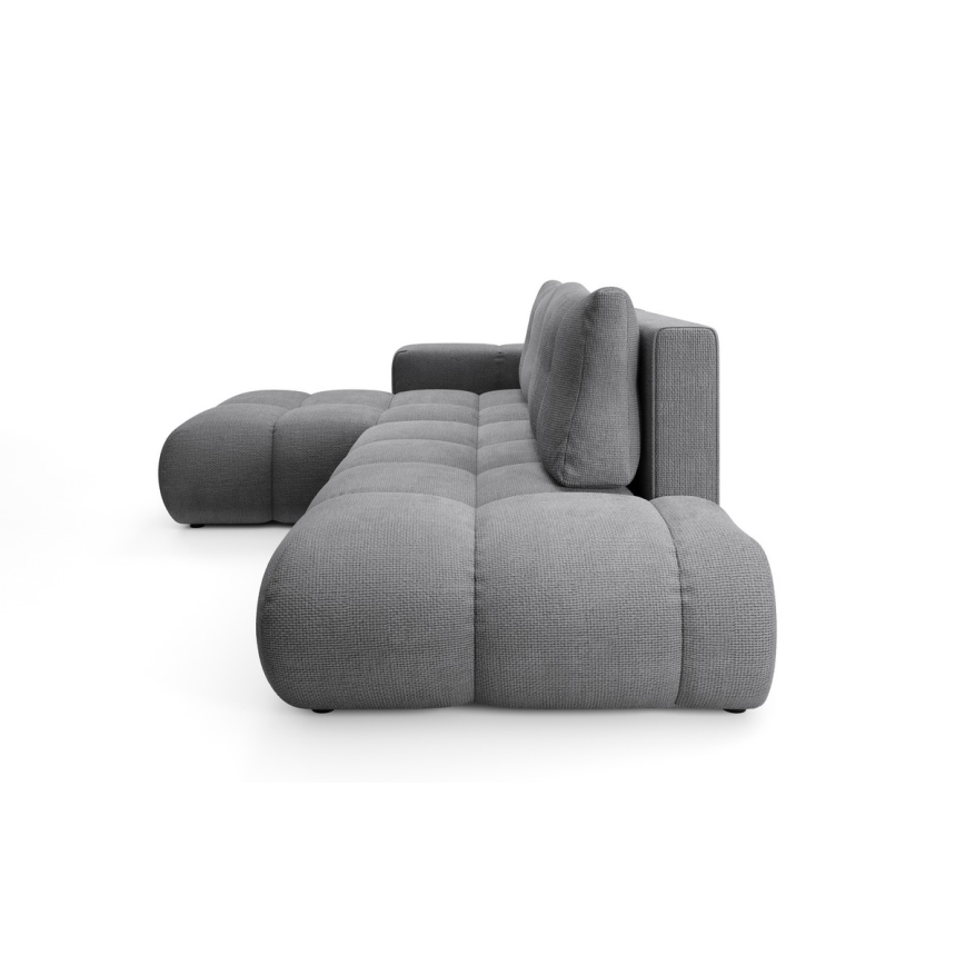 Bäddbar L-formad klädd hörnsoffa ALMADA med förvaring, vänsterutförande, grå