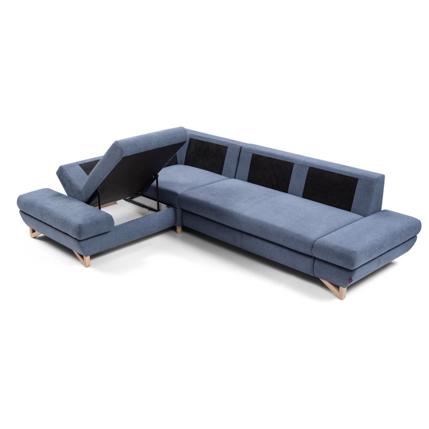 L-formad hörnsoffa AVESTA med bäddfunktion och förvaring, vänster, blå