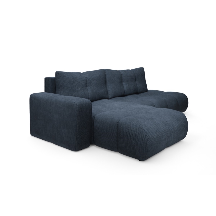 Bäddbar, stoppad hörnsoffa i L-form med förvaringsutrymme ALMADA, vänster, blå