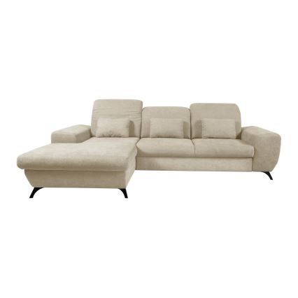Utdragbar L-formad hörnsoffa ALTA, vänstervänd, beige, med förvaring