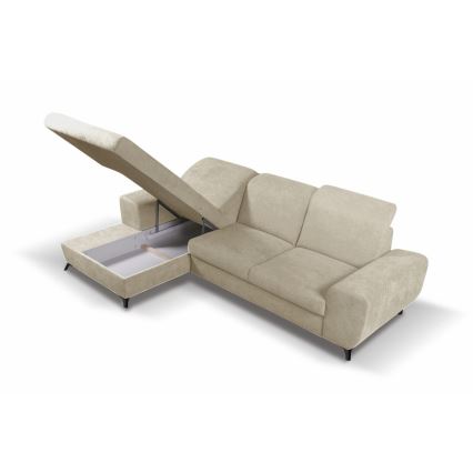 Utdragbar L-formad hörnsoffa ALTA, vänstervänd, beige, med förvaring