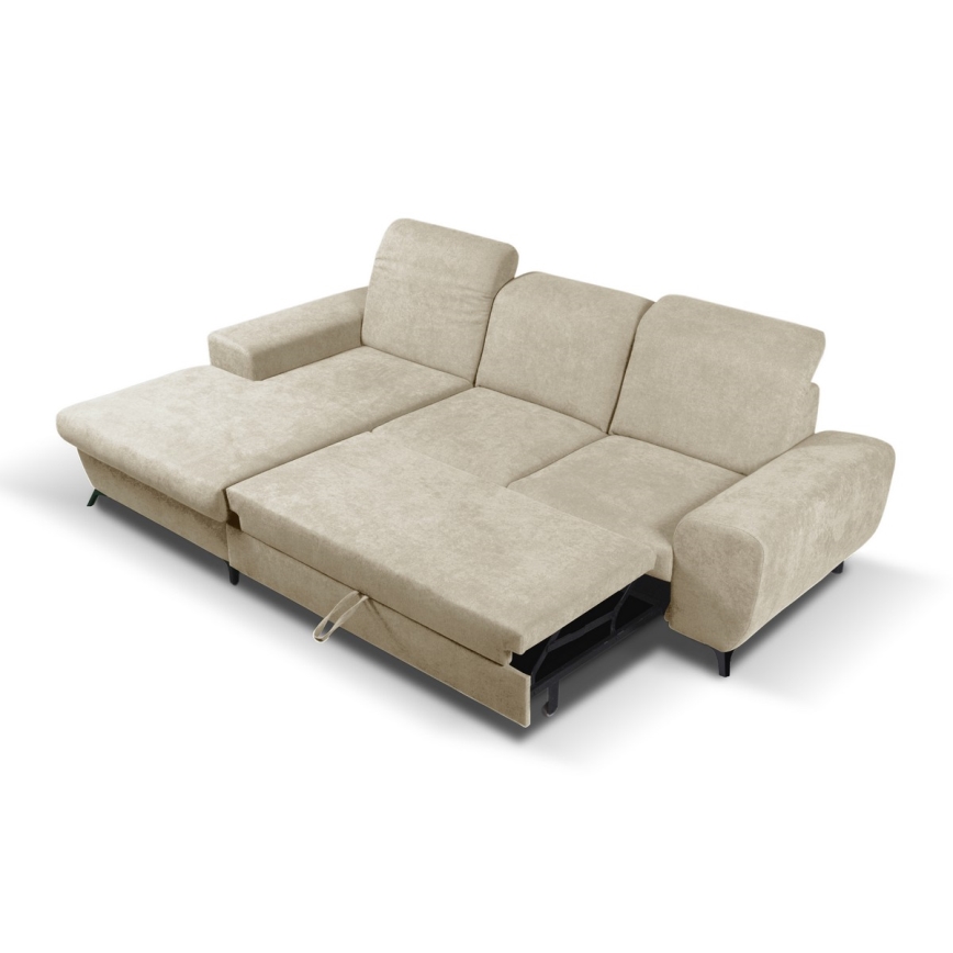 Utdragbar L-formad hörnsoffa ALTA, vänstervänd, beige, med förvaring