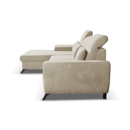 Utdragbar L-formad hörnsoffa ALTA, vänstervänd, beige, med förvaring