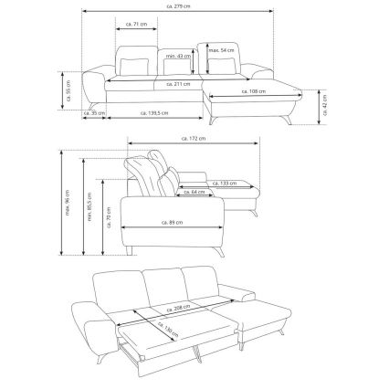 Utdragbar L-formad hörnsoffa ALTA, vänstervänd, beige, med förvaring