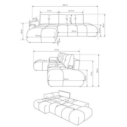 ALMADA L-formad bäddbar hörnsoffa med förvaringsutrymme, högerutförande, blå