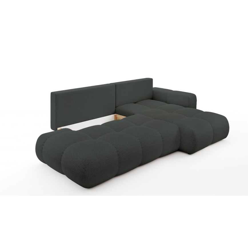 Tygklädd L‑formad hörnsoffa med utdragbar bädd och förvaringsutrymme ALMADA, högerutförande, antracit