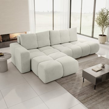 Bäddbar stoppad L-formad hörnsoffa med förvaringsutrymme ALMADA, vänsterutförande, beige