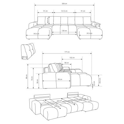 Bäddbar stoppad U-soffa med förvaringsutrymme ALMADA, beige