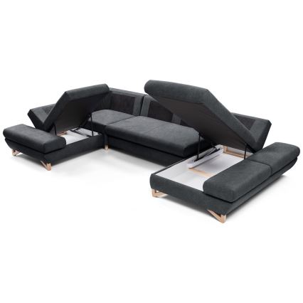 U-formad stoppad hörnsoffa med bäddfunktion och förvaring AVESTA i antracit