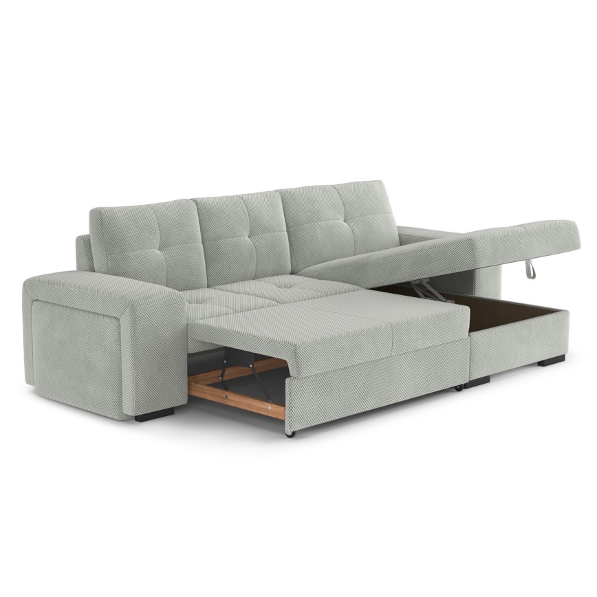 Bäddsoffa med förvaring och puff PALERMO, ljusgrå, höger