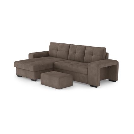 Bäddsoffa PALERMO med förvaring och pall, brun, vänster