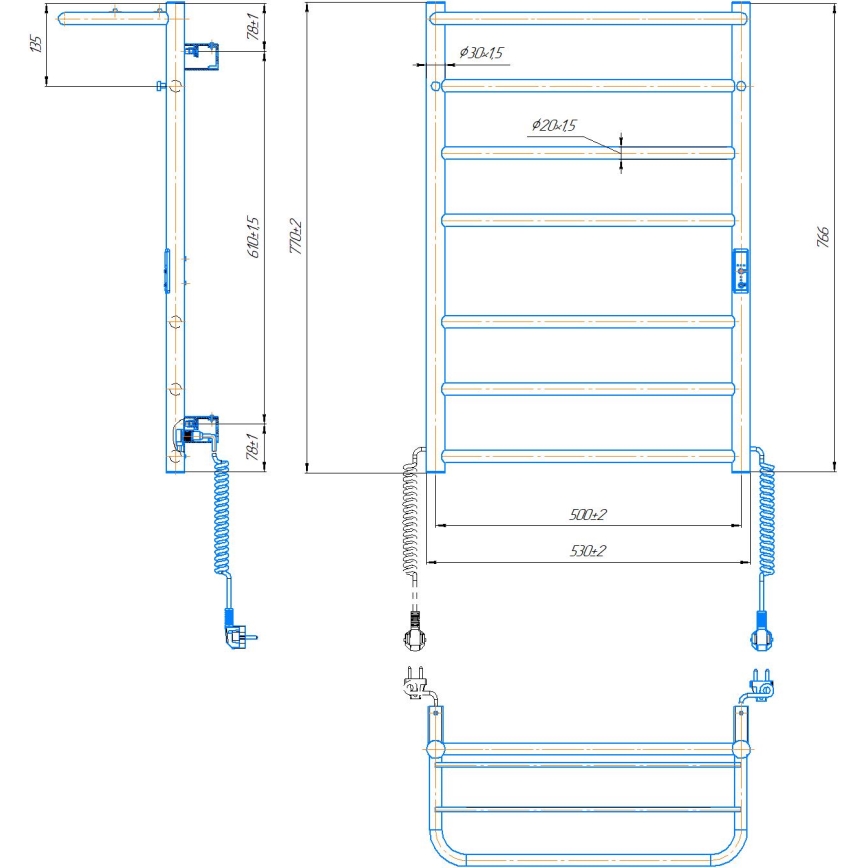 Badrumshanddukstork HOME 95W/230V 77x53 cm rostfritt stål/krom, högerutförande