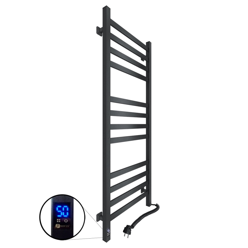Badrumshanddukstork med termostat AVANGARD 227W 120x48cm svart högerutförande