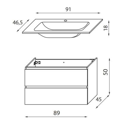 Badrumskommod KENWOOD för tvättställ 91 cm i ek
