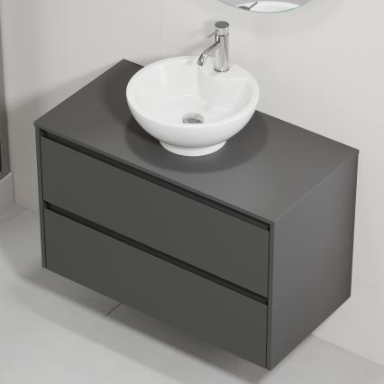 Badrumskommod med handfat TRONDHEIM/DRAMMEN 90x57x46 cm antracit/vit